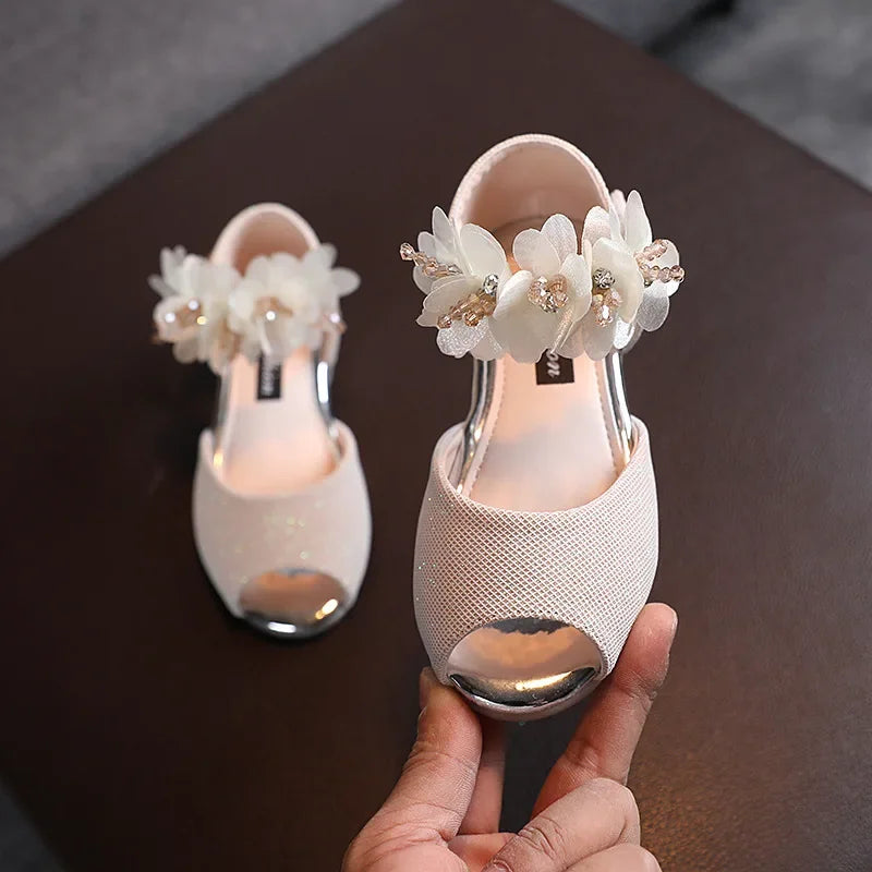 Girls Rhinestone Flower Shoes Low Heel Flower Wedding Party Dress Pump Shoes Princess Shoes For Kids Toddler