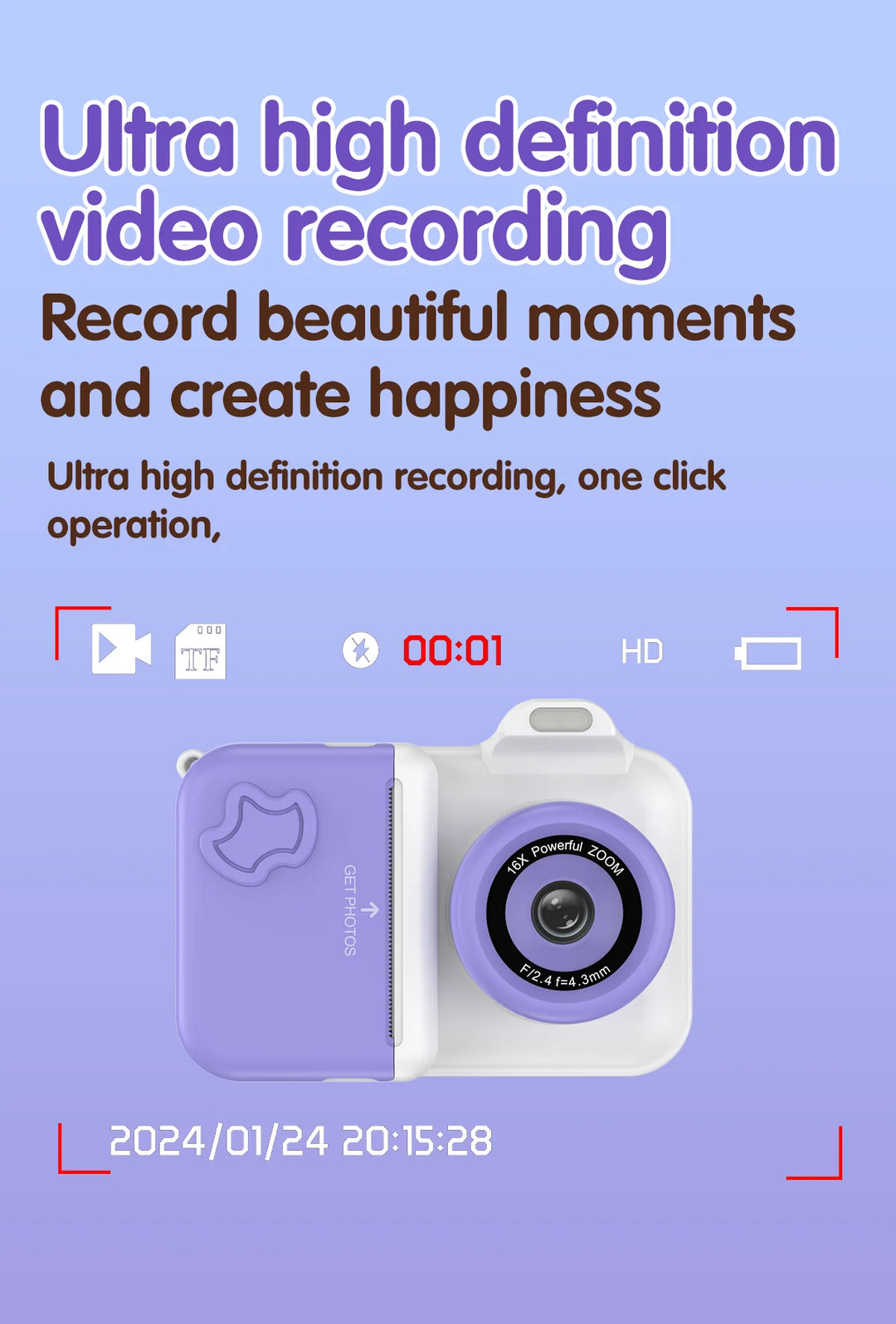 Kids Instant Print Camera – 1080P HD Dual-Lens Selfie Toy