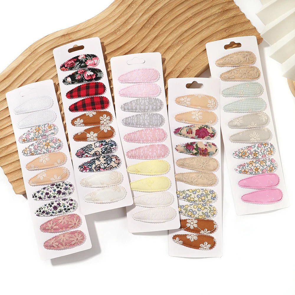 10pcs Fresh Print Cotton Hair Clips – Plaid BB Hairpins for Kids