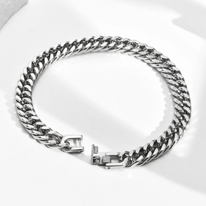 Vnox Men's Stainless Steel 8MM Link Chain Miami Cuban Bracelets for Male Boys Gifts Jewelry, Length 19cm/21.5cm