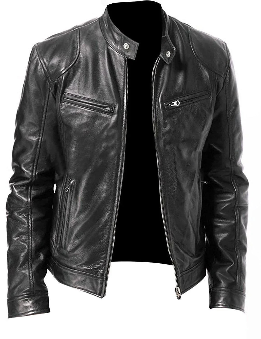 Men's Leather Jacket Bomber Motorcycle Biker Pu Leather Casual Loose Fit Faux Jacket For Men