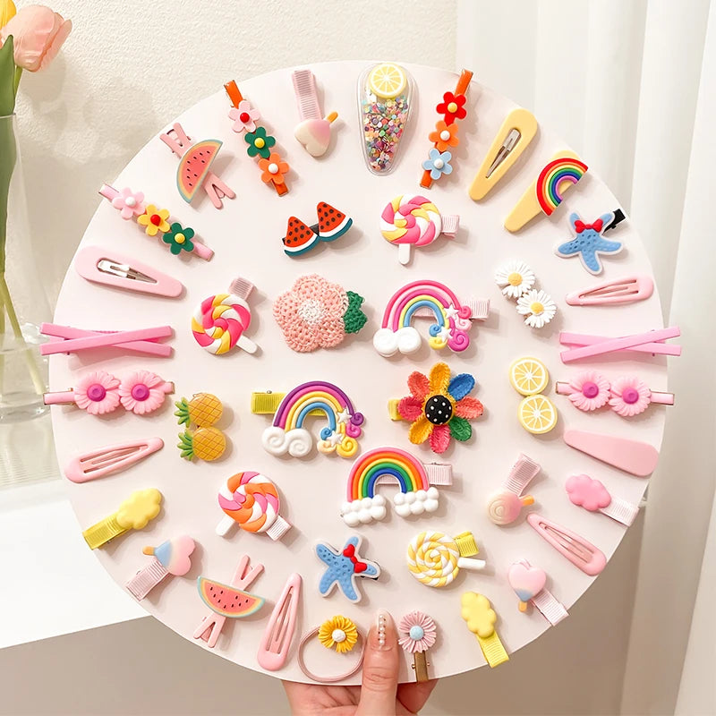 14pcs Cartoon Baby Hair Clip Set – Flower & Fruit Designs