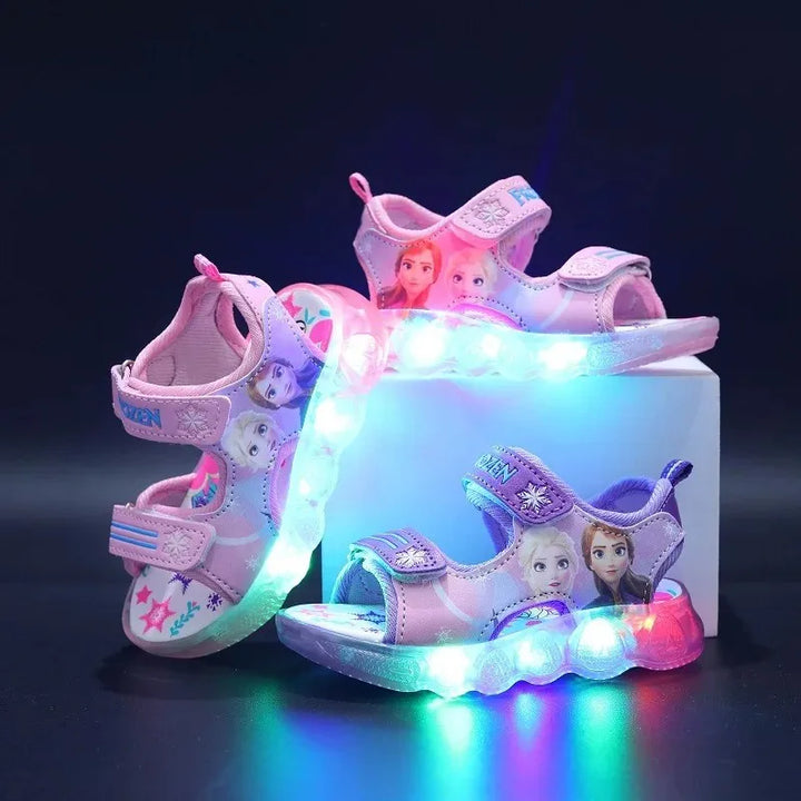 Disney Boys Girls Frozen Elsa Princess Led Light Up Luminous Sports Sandals Summer Kids Sandals Non-slip Toddler Shoes