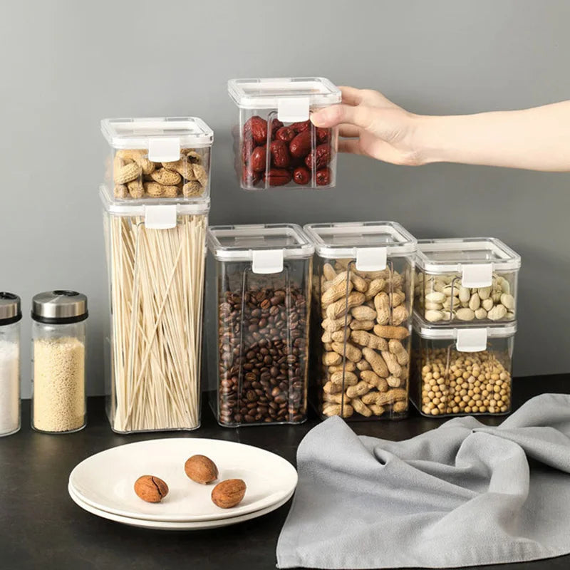 Sealed Can Kitchen Grain Storage And Organiser Large Can Plastic Moisture-proof Storage Box Household Seasoning Jar Storage Set