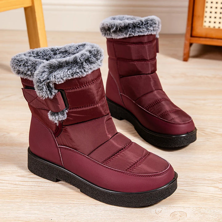 Women Large Size 44 Waterproof Cotton Boots Winter Warm Furry Snow Booties Outdoor Hook Loop Thicken Plush Ankle Boots Mujer