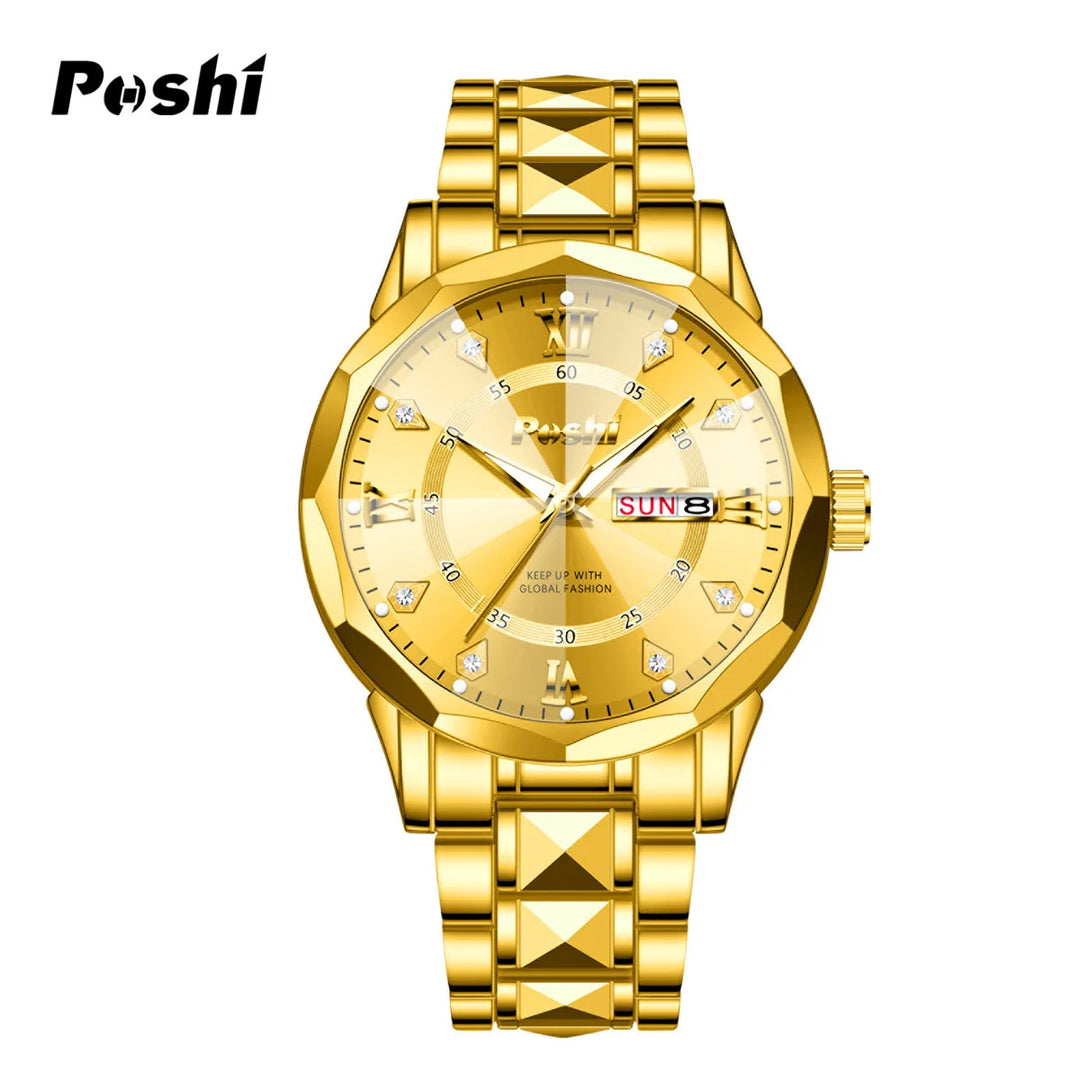 POSHI Men's Watch Date Week Fashion Watch Men Original Waterproof Non-mechanical Luminous Dual Calendar Quartz Wristwatch