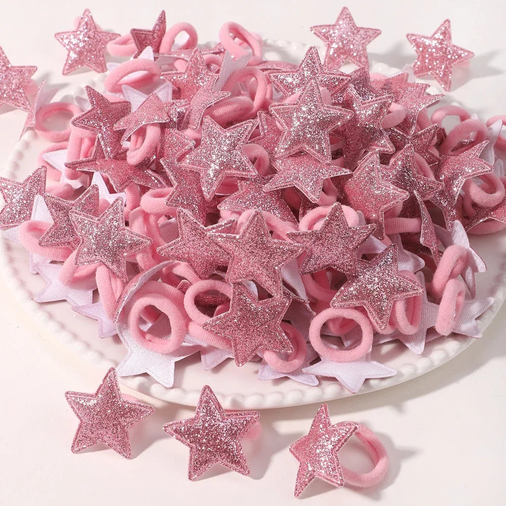 Girls' Pink Heart & Star Hair Loops – Set of 10/20