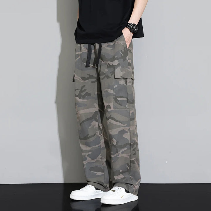 New Summer Lightweight Wide Leg Cargo Pants Men Camouflage Casual Trousers Neutral Loose Pocket Straight Outdoor Fashion 2024