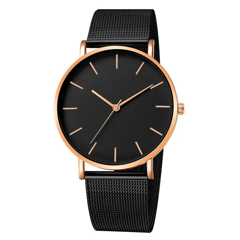 Fashion Leisure Simple Ultra Thin Men Women Creative Black Stainless Steel Quartz Watches Men Business Male Wristwatch Clock