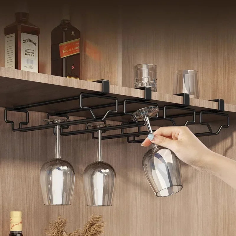 Hanging Punch-free Wine Glass Holder Household Under Cabinet Champagne Glass Storage Rack Shelf Kitchen Multi-purpose Organizer