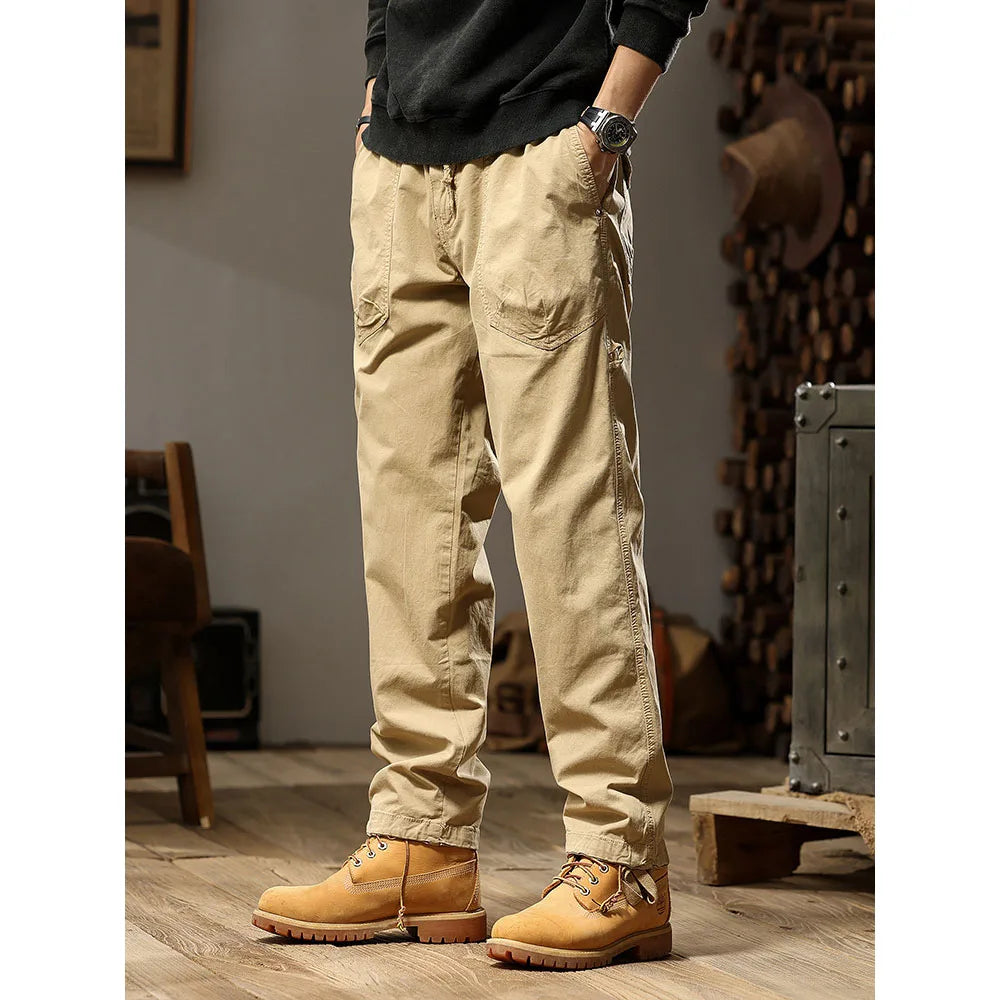 Retro Classic Cotton Cargo Pants Men Casual Loose Baggy Tactical Trousers Streetwear Clothes