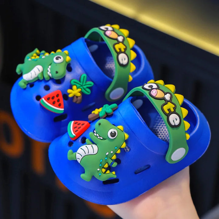 Summer Childrens Slippers Hole Kids Sandals Soft Anti-Skid Cartoon Dinosaur DIY Design Indoor Anti-Slip Boys Girls Beach Shoes