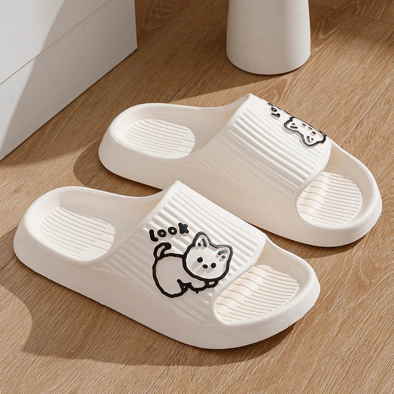 Women Slippers Bathroom Platform Non-Slip Home Cartoon Cat Beach Shoes Sandals Slides Indoor Outdoor Women's Flip Flops