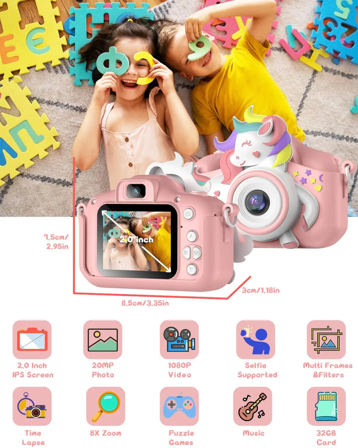 Kids Selfie Camera – 20MP HD 1080P with 32GB Card