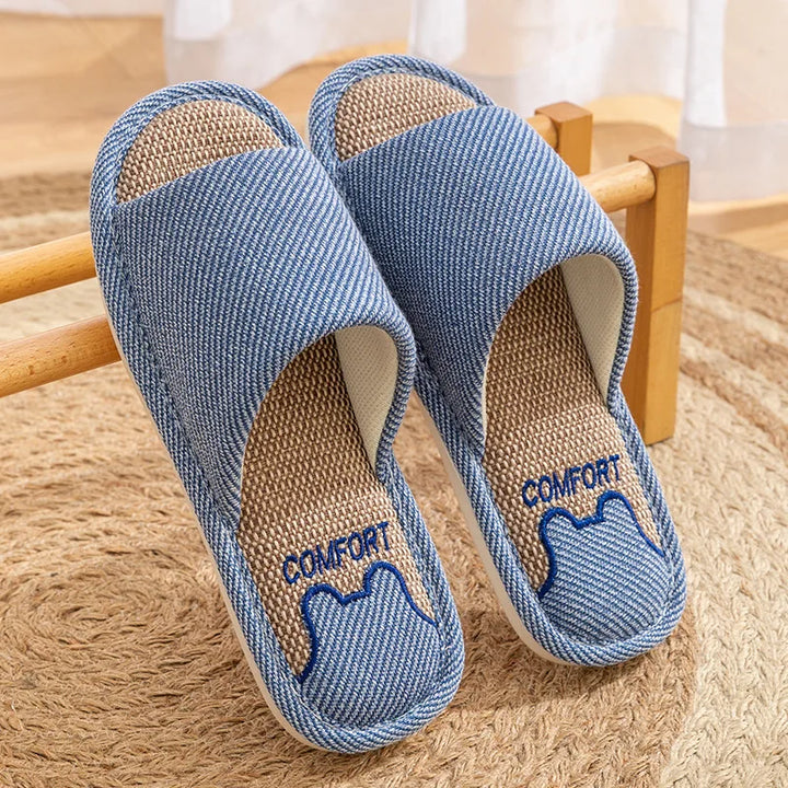 Linen Slippers Indoor Home Breathable Women Men Slides Linen Couples Anti-slip Shoes Beach Sandals Shoes Comfortable Flats TG20