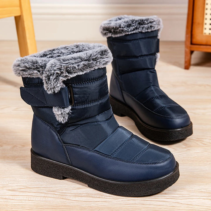 Women Large Size 44 Waterproof Cotton Boots Winter Warm Furry Snow Booties Outdoor Hook Loop Thicken Plush Ankle Boots Mujer