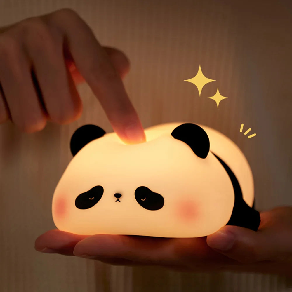 LED Night Lights Cute Panda Silicone Lamp USB Rechargeable Timing Bedside Lamp Decor Kids Birthday Gifts for Home Bedroom