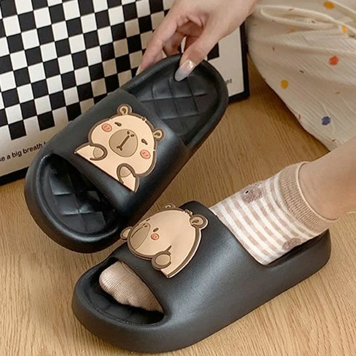 Cute Capybara Design Thick Sole Women Slippers Slides Bathroom Beach Indoor Sandals Summer Couple Shoes