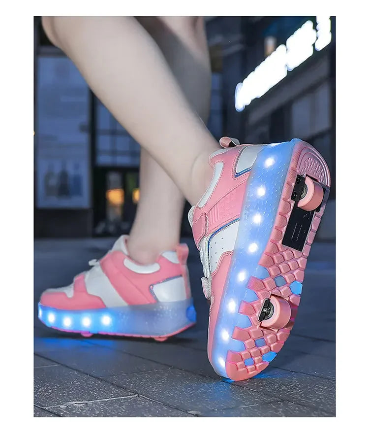 Children's Outdoor Roller Skating Shoes Rotating Buckle two-wheel Stunt Scooter Shoes Durable Material Glitter shoes