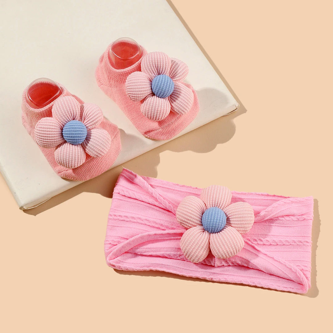 Baby Girls Headband & Socks Set – Cute Flower Design