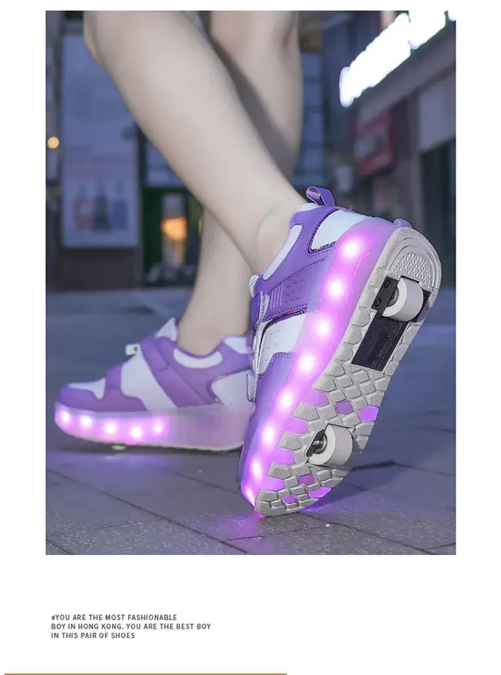 Children's Outdoor Roller Skating Shoes Rotating Buckle two-wheel Stunt Scooter Shoes Durable Material Glitter shoes