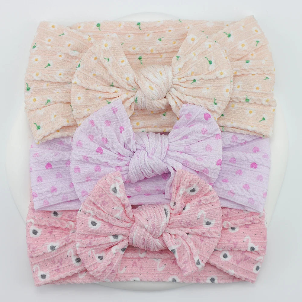 Knit Bows Baby Headbands – Elastic Nylon Set