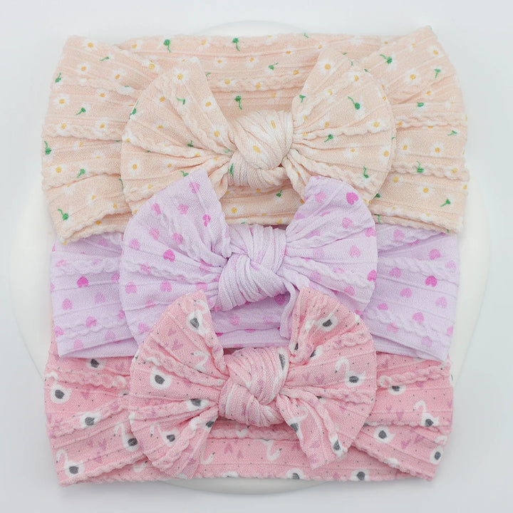 Knit Bows Baby Headbands – Elastic Nylon Set