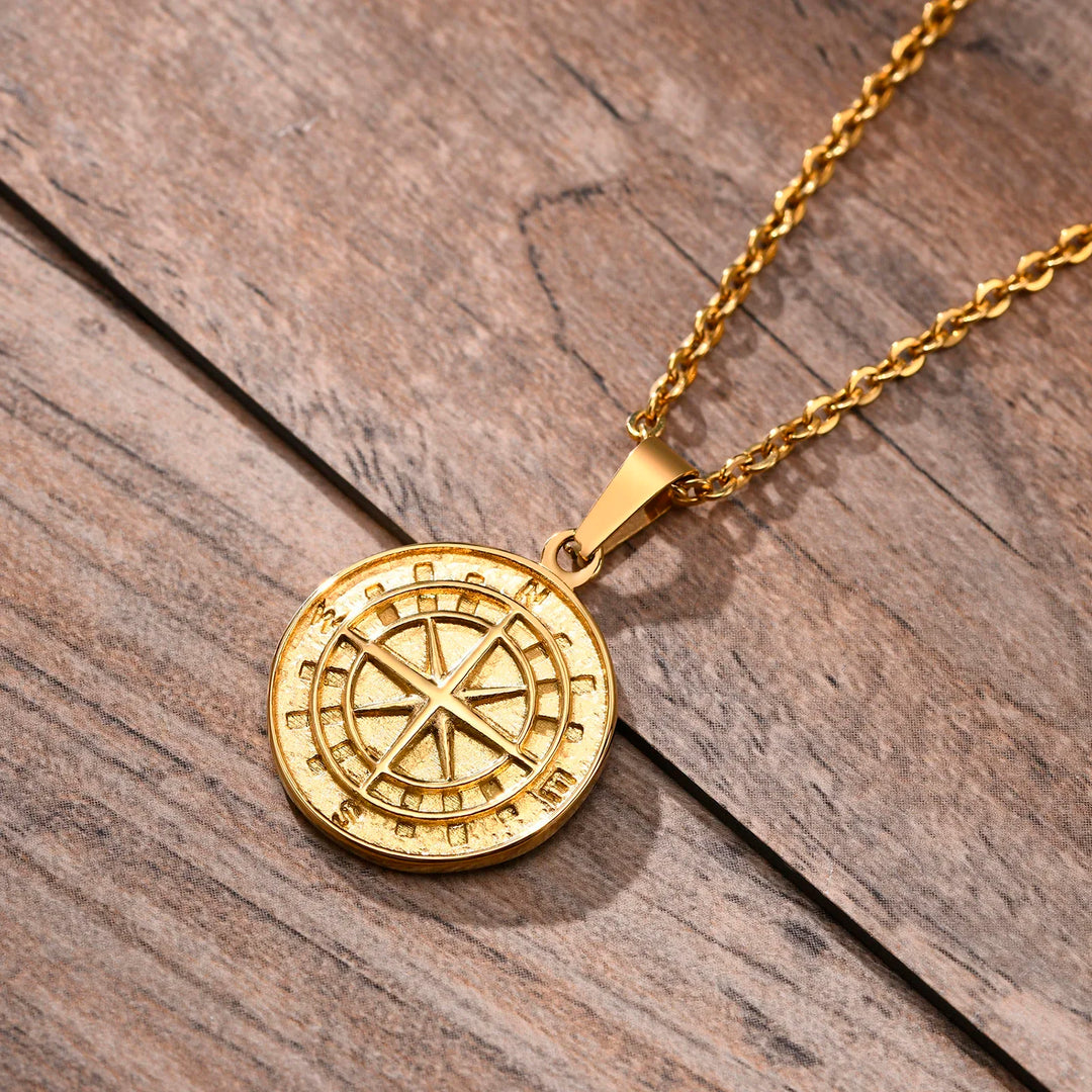 Compass Necklace for Men Layering Stacked Cuban Figaro Chain Necklaces Casual Punk Kpop Stainless Steel Jewelry Boy Collar