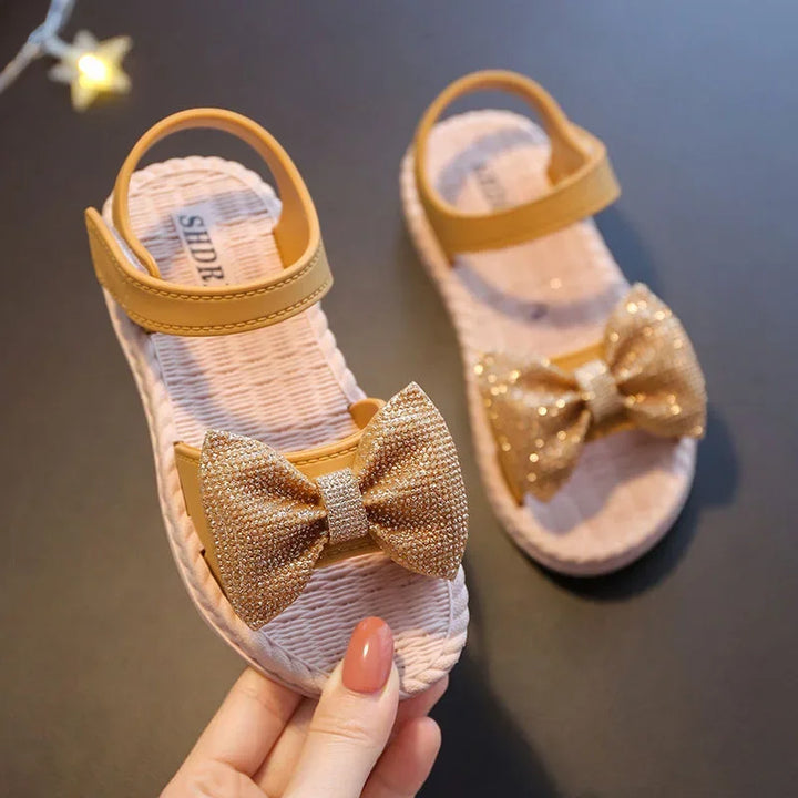 Kids Shoes Summer Sandals for Girls Bow Non-slip Soft Soled Versatile Solid Korean Children Sweet Princess Shoes Beach Sandals