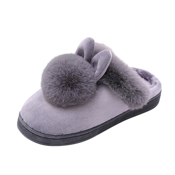 Women'S Winter Plush Rabbit Ear Indoor Cotton Mop Thick Soft Sole Slides Men Women Indoor Floor Flat Home Non-Slip Shoes