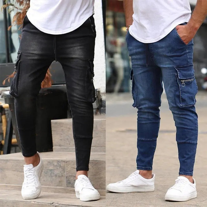 Plus Size S-3XL Men Jogger Jeans Spring Autumn Fashion Casual Pocket Cargo Slim Elastic Stretch Long Denim Pants Streetwear