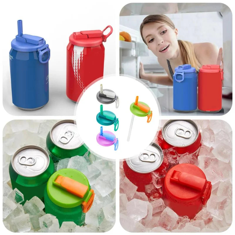 Soda Can Lid with Straws – Reusable Silicone Cover