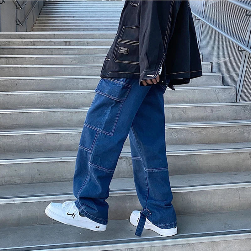 Cargo jeans mens Wide Leg Denim pants Loose Jeans Straight Baggy Men's Jeans fasnion hip hop Streetwear Neutral denim Trousers