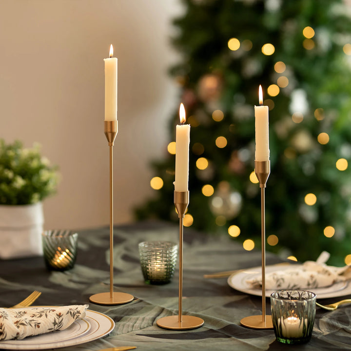 Gold Taper Candle Holders – Set of 3 Brass Candlestick Stands