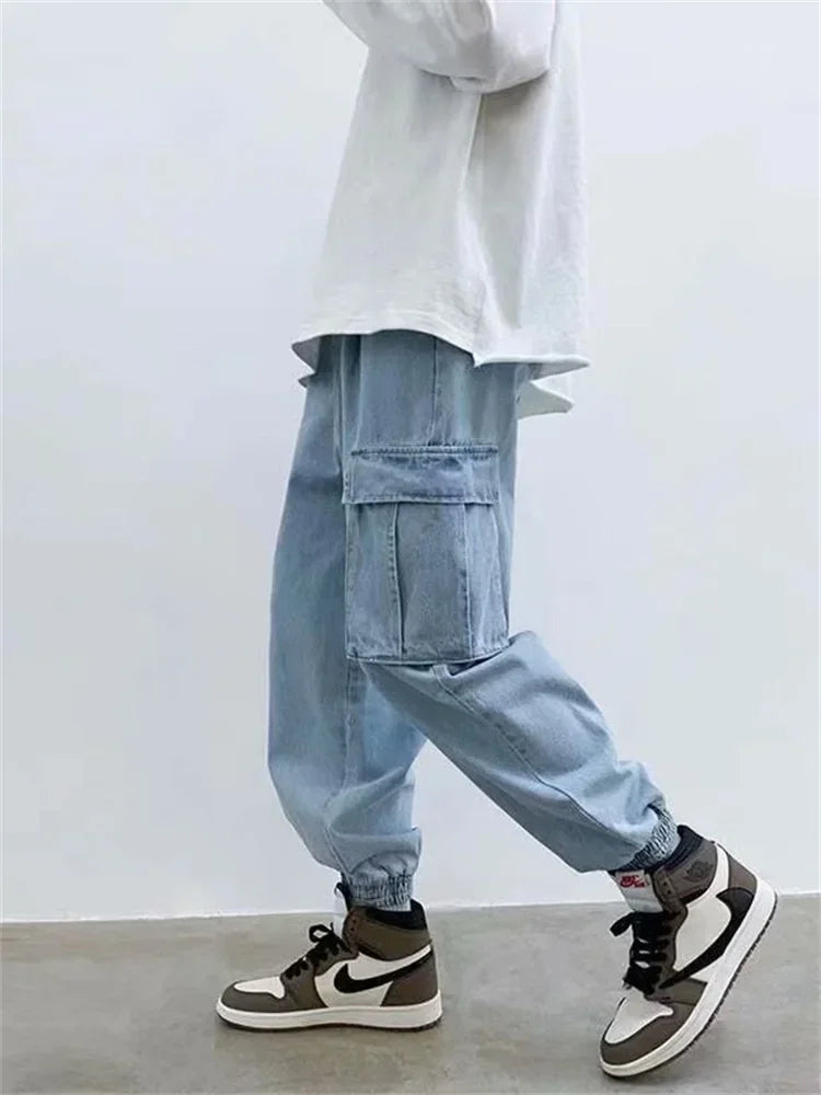 Men Jeans Baggy Hip Hop Jeans Multi Pockets Skateboard Cargo Jeans For Men Tactical Joggers Denim Pants Size S-5XL