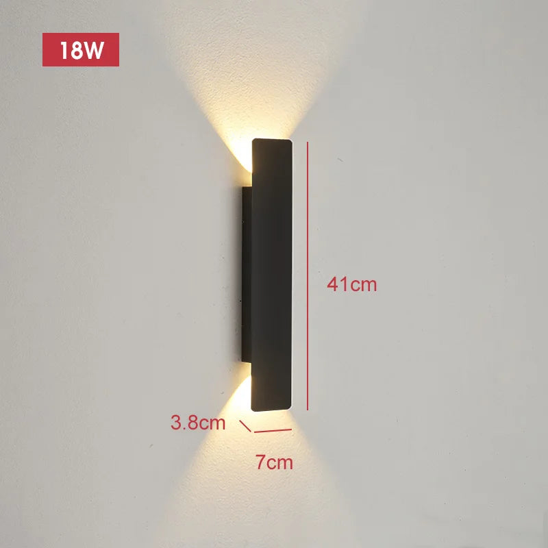 Outdoor Waterproof Wall Lamps Strip Aluminum Wall Lights 18W LED Black Wall Lamp Bedroom Exterior Outdoor Lighting Fixtures