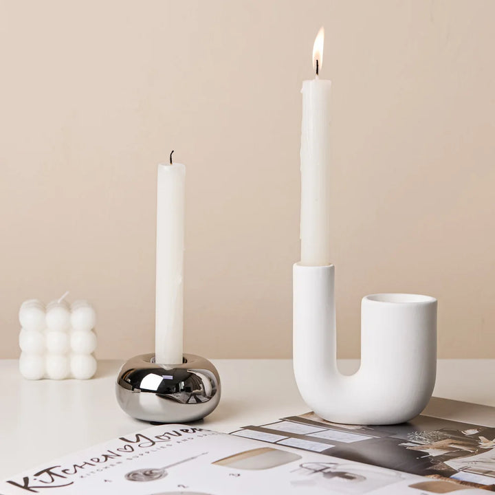 Luxury Silver Candlestick Holder – Modern Ceramic Cylinder