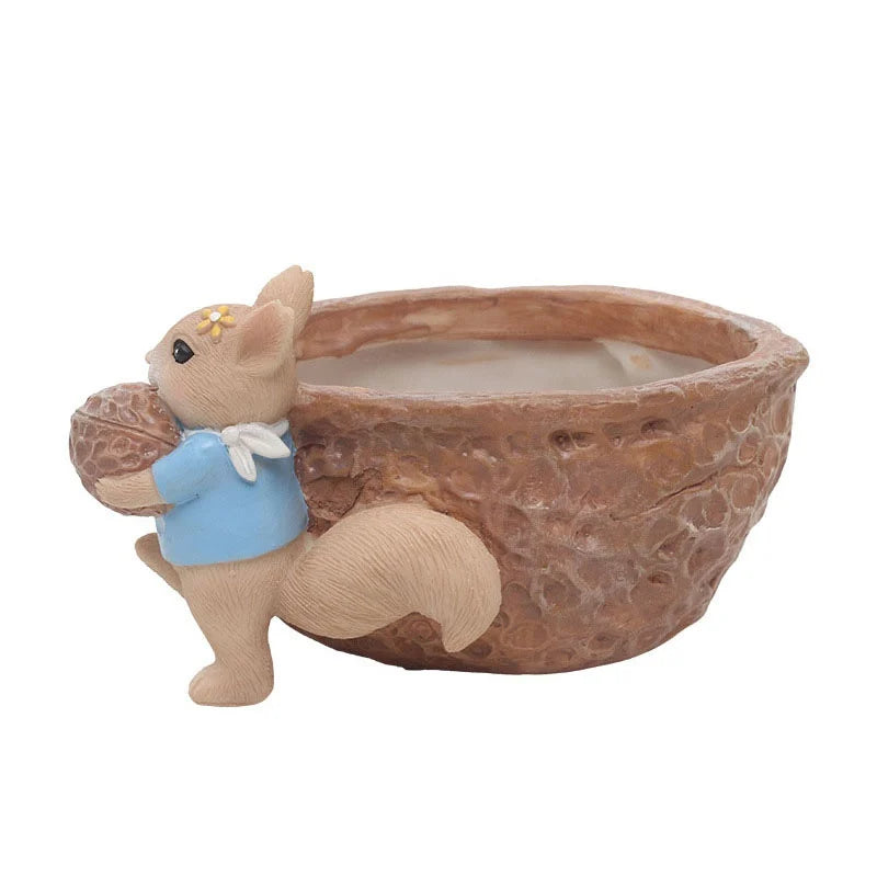 Cute Squirrel Shape Resin Flowerpot Decorative Animal Succulent Flower Pot Garden Planting Pot Garden Planter Desktop Ornaments