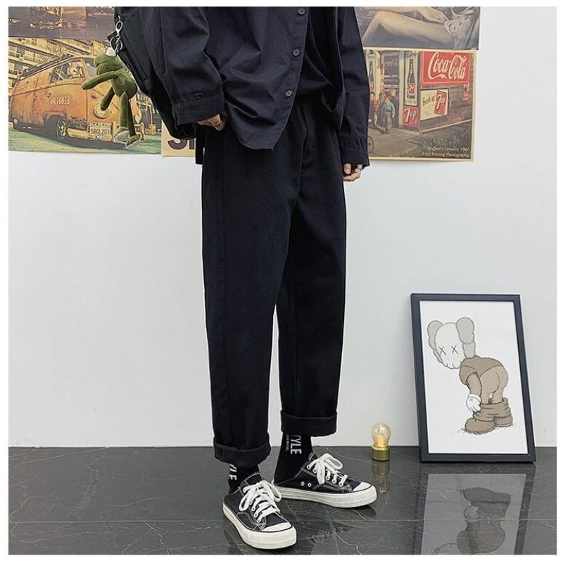 Plus Size S-3XL Men Wide Leg Jogger Jeans Spring Summer Autumn Fashion Casual Elastic Drawstring Waist Loose Denim Harem Pants