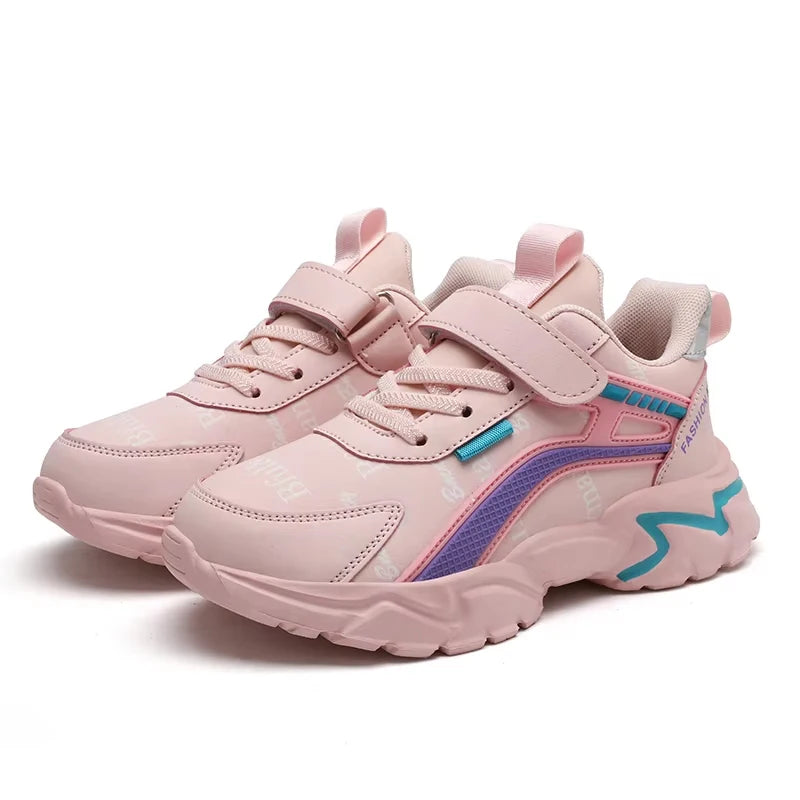 Kids Casual Pink Girls Leather Shoes Fashion For 7-15y Lightweight Running Young Student's Children Sports Girl's Shoe NBGAGA