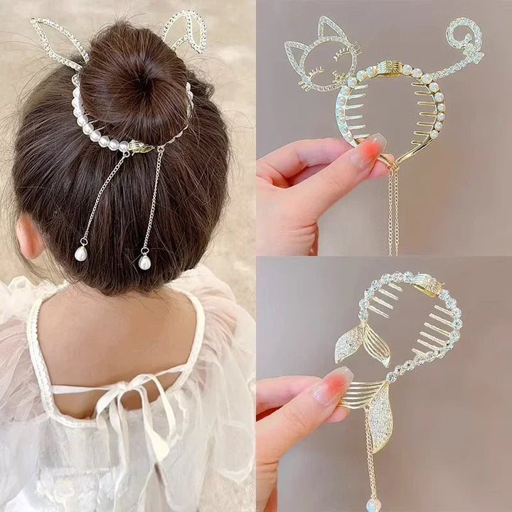 Shiny Angel Wing & Animal Ears Hair Clips - Elegant Tassel Pearl Hairpins