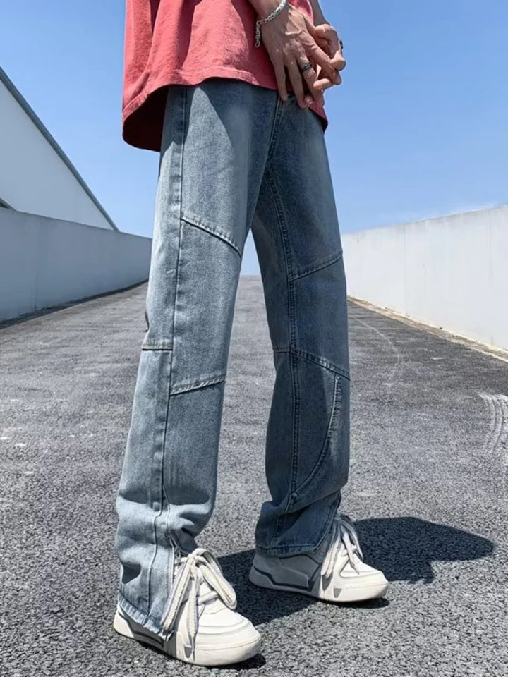 S-3XL Jeans Men Autumn Patchwork Daily Versatile Stylish Teenagers Hip Hop Zipper Design New Slouchy Temperament Mopping 2023