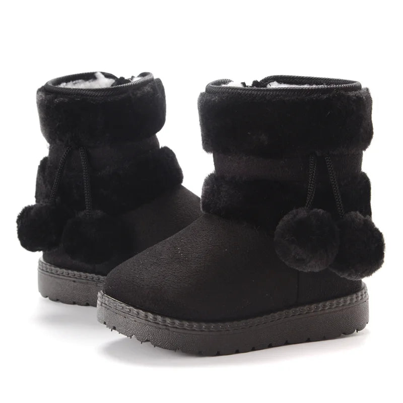 New Girls Snow Boots Winter Comfortable Thick Warm Kids Boots Lobbing Ball Thick Children Autumn Cute Boys Boots Princess Shoes