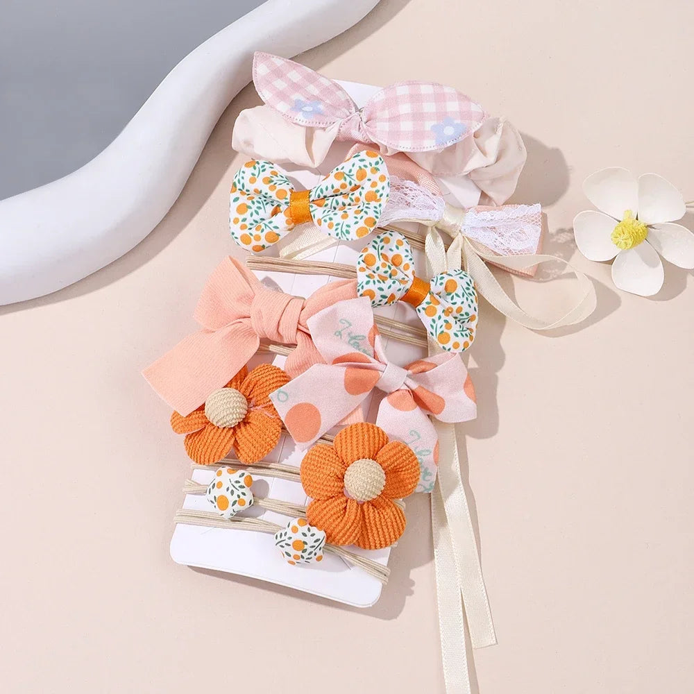 10pcs Girls Cartoon Hair Bands – Bow & Flower Ties