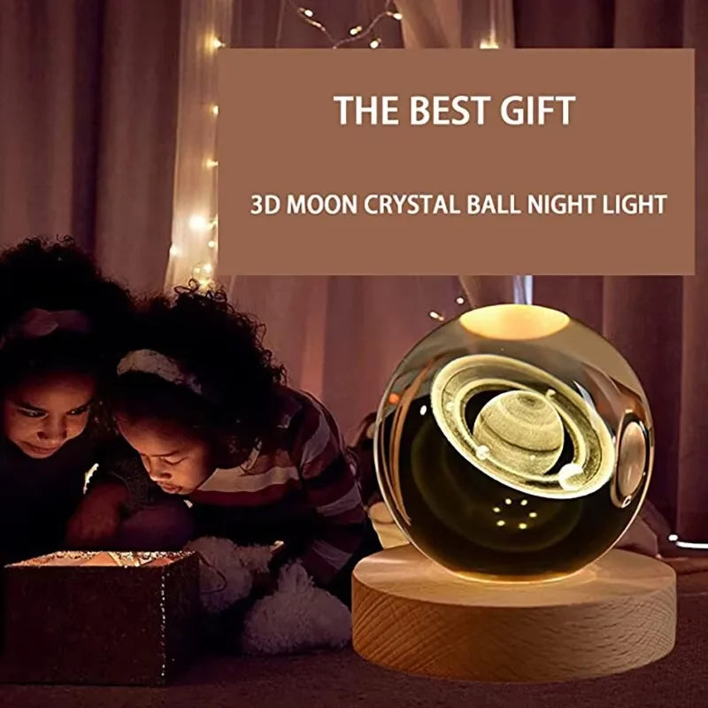 USB Night Light LED Crystal Ball Table Lamp 3D Moon Planet Galaxy Decor for Home Table Lamp Party Toys for Kids Adult Xmas Gifts