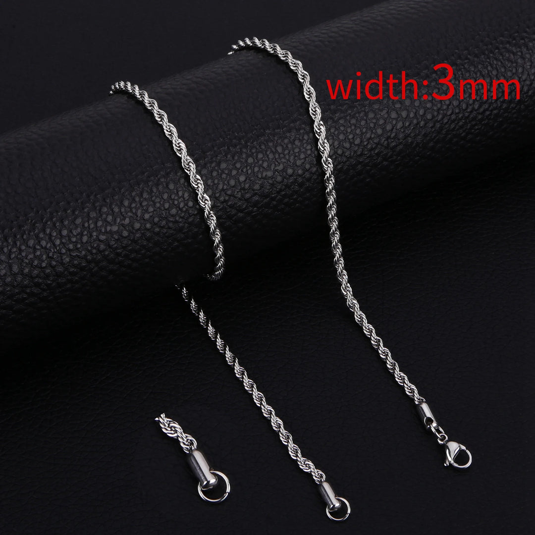 HIYEE Classic Rope Chain Men Necklace Width 2/3/4/5 MM Stainless Steel Figaro Cuban Chain Necklace For Men Women Jewelry