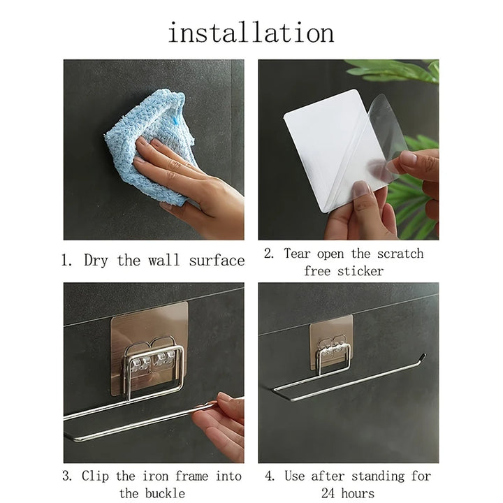 Stainless Steel Towel Holder – Self-Adhesive Wall Mount