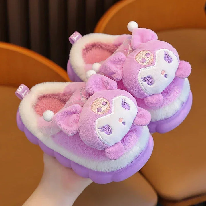 Winter Cartoon Slippers – Kids' Fluffy Non-Slip Mules