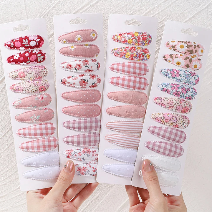 10pcs Fresh Print Cotton Hair Clips – Plaid BB Hairpins for Kids