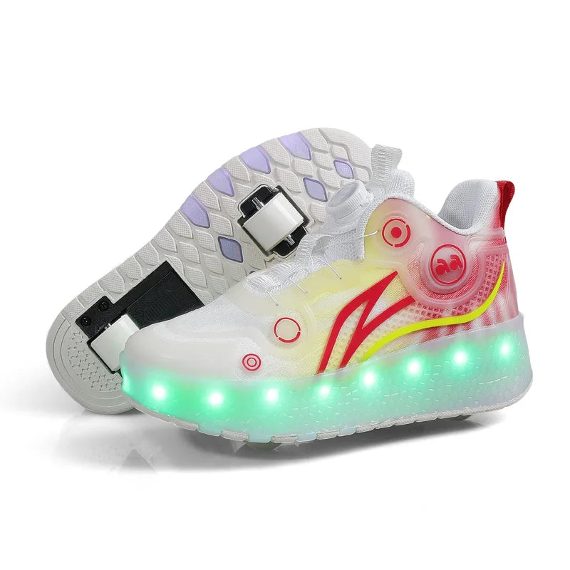 Childrens Roller Skating Shoes High-quality LED Night Light Shoes USB Charging Casual Flat Skate Shoes for Kids Sneakers